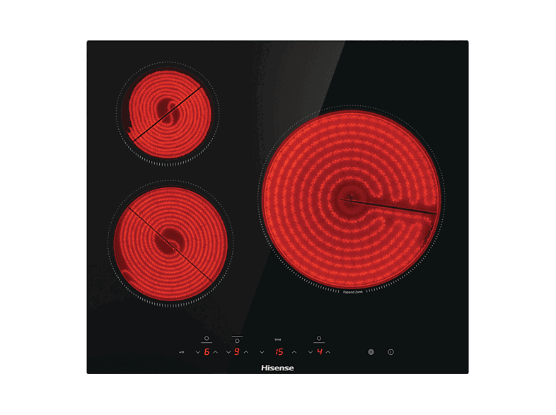 Hisense E6332BSCE, 3 zona(s), 30 cm Zona Grande, 59 Ancho, Temporizador, Control Táctil, Negro