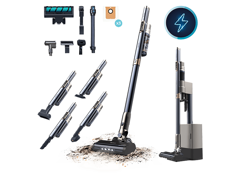 Cecotec Scoba 3000 Station 2 en 1 ultraligero con base de autovaciado, 210 W, 20 kPa, Autonomía 40 min, Cepillo Jalisco, Azul