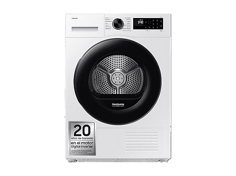 Samsung DV90DG52A0AEEC, 9 kg, 14 programas, Hygiene Care, Inteligencia Artificial y SmartThings Clase C, Blanco