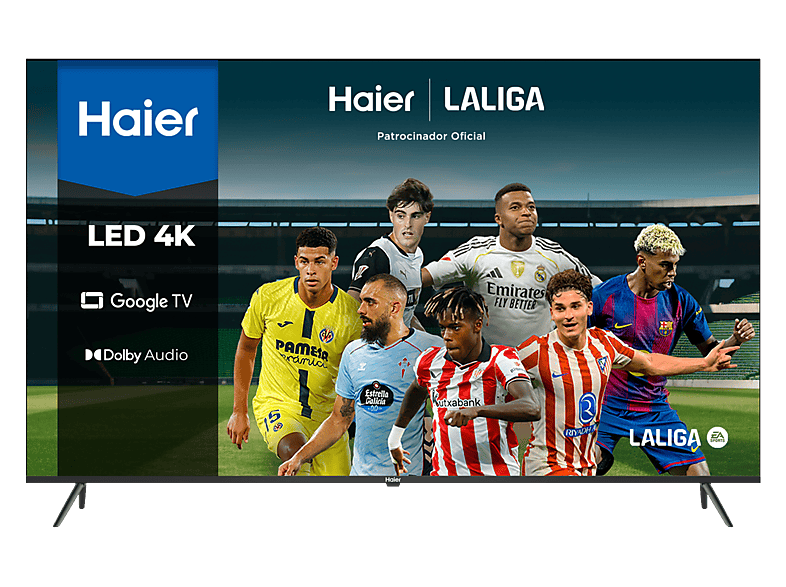 Haier K80 Series H55K800UX, Smart (Google TV), HDR 4K, Direct LED, Dolby Audio y Vision, Sin marcos, Negro