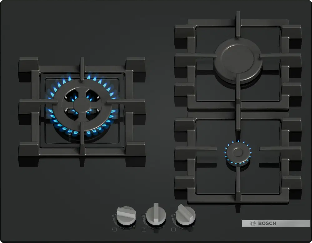 Bosch PNC6B6K40, 3 zonas, Gas natural, 59 cm, Negro