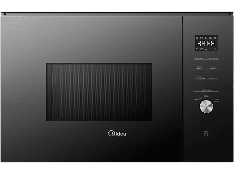 Midea MBMTG925E-BK, 900 W, 1200W Potencia Grill, 7 Funciones, 25l, Cristal Negro