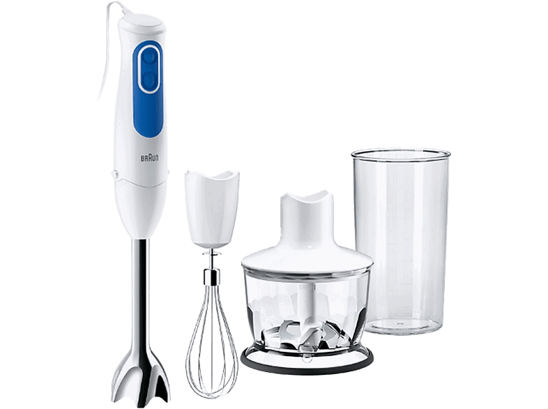 Braun Minipimer MultiQuick 3 MQ3035WH Sauce, 700W, Vaso 0.6 l, PowerBell Plus, 2 Velocidades, accesorios+Picadora, Blanco