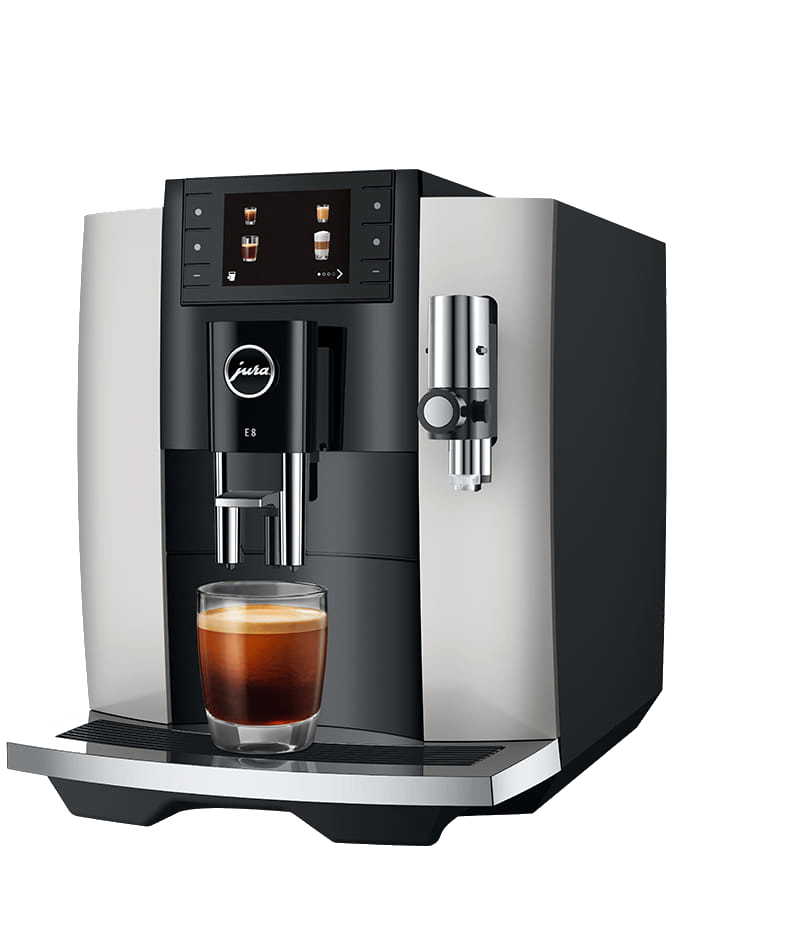 Jura E8, 15 bar, 1450W, 2 tazas, 17 programas, Pantalla a color, Platino