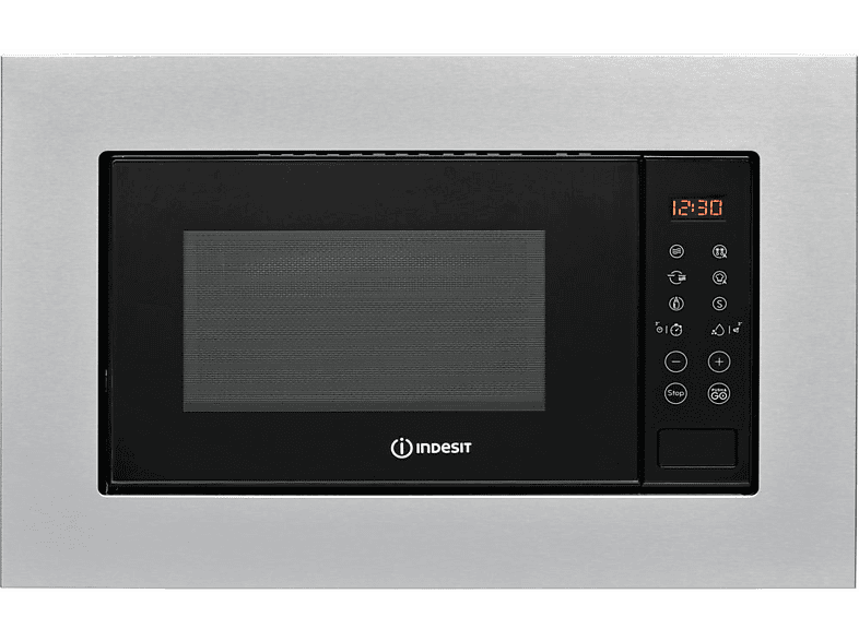 Indesit MWI 120 GX, 1000 W, 20 l, Encastrable con Marco Incluido, Función grill, Inox