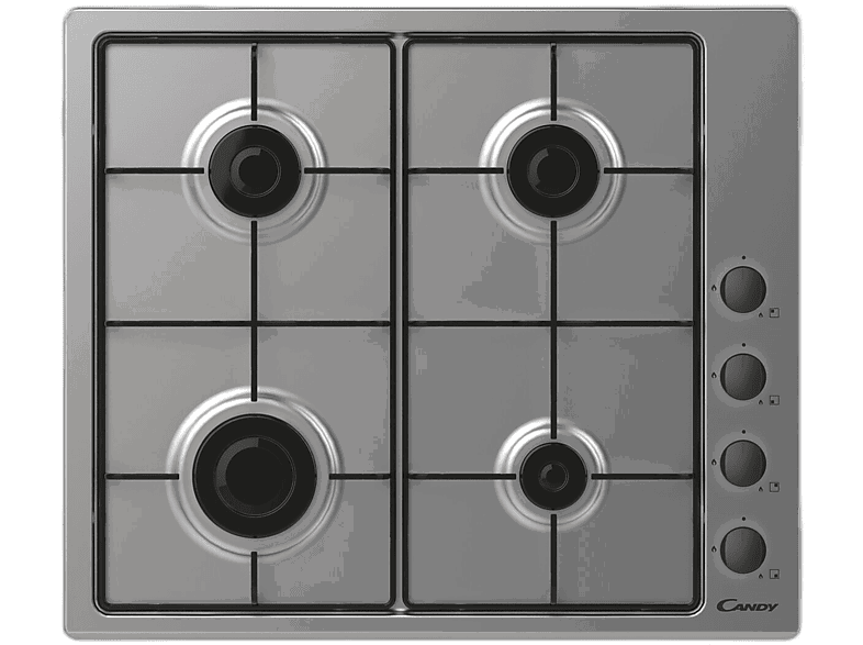 Candy Idea CHW6LBX/4U2, 4 quemadores, Zona grande 9.5 cm, Mandos laterales, Adaptable a butano, 60 Inox