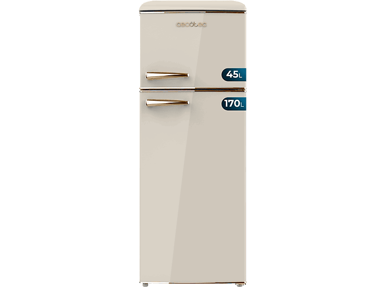 Cecotec Bolero CoolMarket 2D Origin 215 Beige E, 148.50 cm, l, LED interior, Tirador dorado,