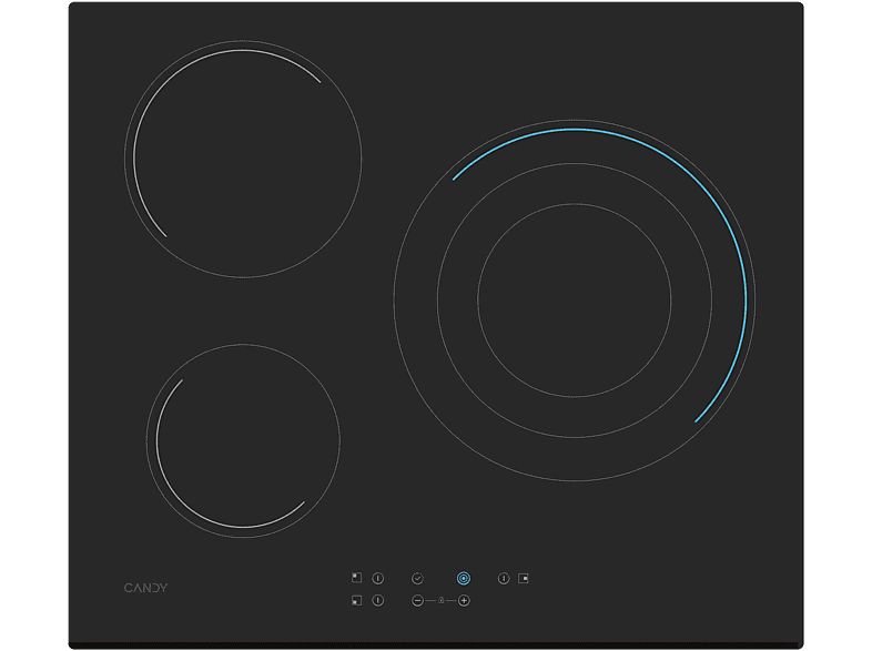 Candy CH63TVT, 3 Zonas, Zona grande 29 cm, Bisel, Negro