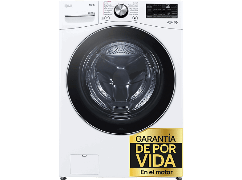 LG F0P3CYV2W, 20 kg, 1000 rpm, 14 programas, TurboWash™ 360˚, Steam™, Blanco