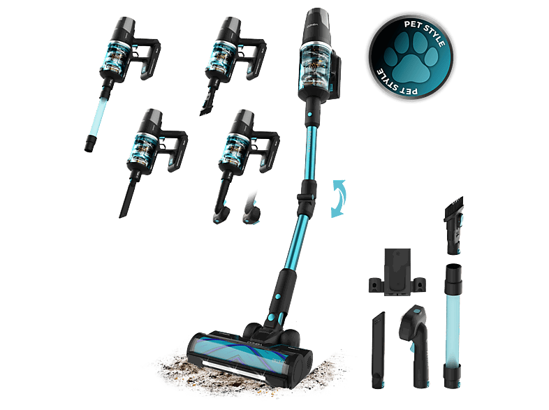 Cecotec RX50 Pet Flex, 300 AW, 780 W, 90 min, Cepillo HairLess, Tubo flexible, Kit completo, Negro/Azul