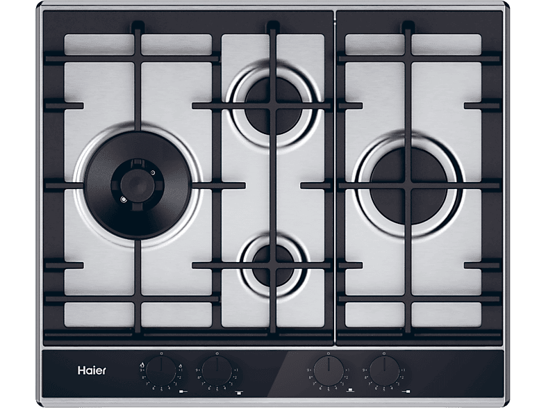 Haier Series 4 HAHG6D5TX, Quemadores, Gas natural, Zona grande 13.8cm, Rejillas hierro fundido, Preciflame, 60 cm, Inox