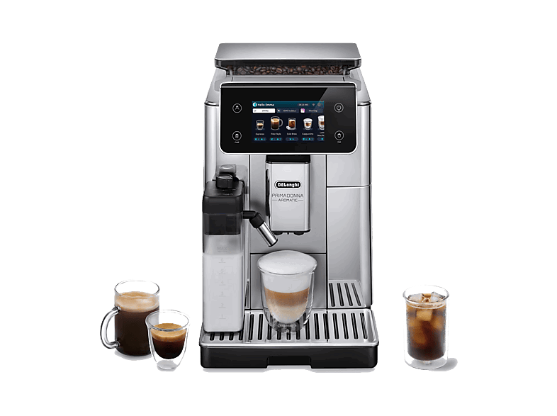 De'Longhi PrimaDonna Aromatic ECAM630.55.SSM, 1450 W, 19 bar, 0.5 l, Molinillo integrado, Plateado/Acero inoxidable