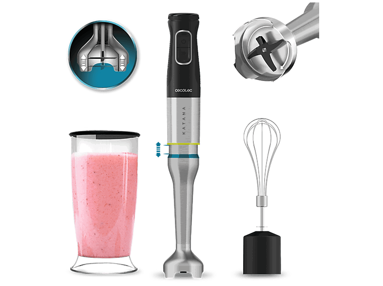 Cecotec Katana 12 Cream B, PerreoMove, 1200W, Cuchillas titanio, 21 velocidades + Turbo, Pie XL, Negro