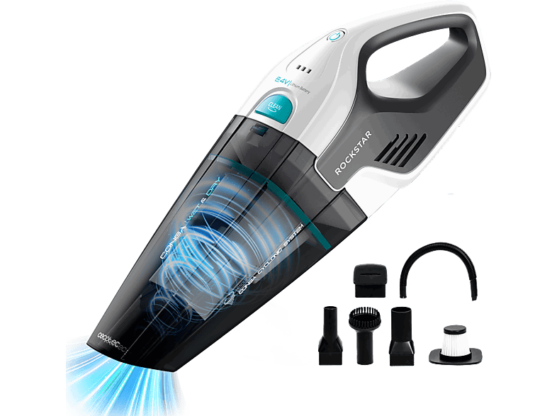 Cecotec Conga Rockstar Hand 8,4 V, Sin bolsa, Sólidos y líquidos, 500 ml, 20 min, Ciclónico, Accesorios incluidos, Black and White