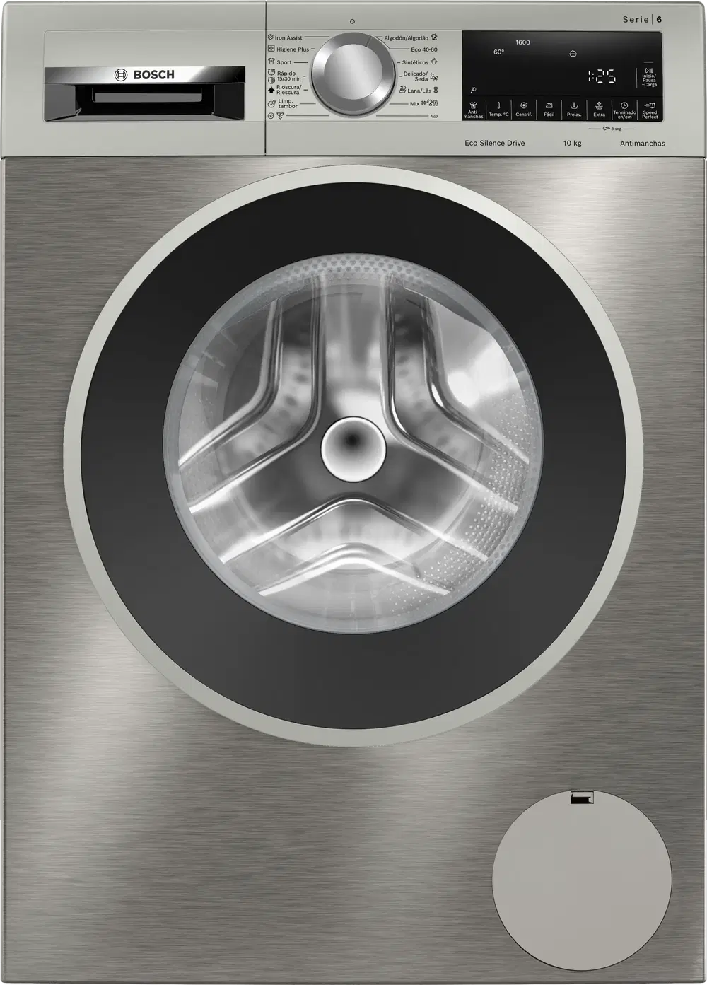 Bosch WGG256ZAES, Serie 6, 10 Kg, 1600 RPM, 12 programas, Iron Assist anti arrugas, Acero antihuellas