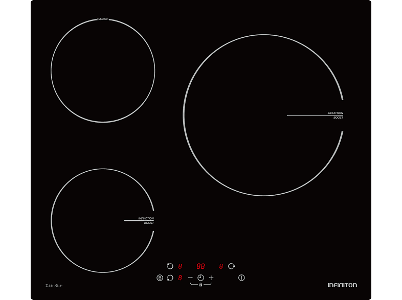 Infiniton IND3N61G28, 3 Zonas, Zona grande 28 cm, 59 Modo Boost, Negro