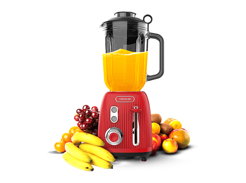 Cecotec Power Black Titanium RetroRed, 1200 W, Jarra cristal 1,5 L, 4 cuchillas titanio negro, Motor Copper, Diseño retro, Rojo