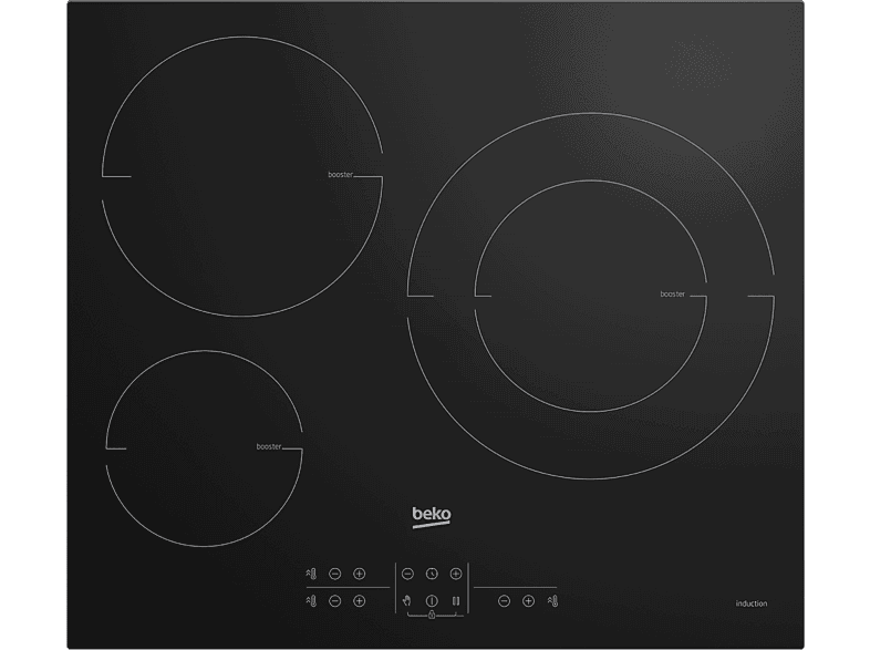 Beko HIIS63206M, 3 zonas, Zona grande 28 cm, Temporizador, 60 Negro