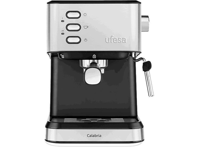 Ufesa Calabria, 20 bar, 1050 W, 2 tazas de café,Depósito 1.5 l, Inox