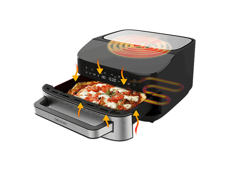 Cecotec Pizza&Fry 7000, 7 L, Pantalla táctil, 10 Programas, Piedra para pizza, Temperatura 40-230 °C, Negro