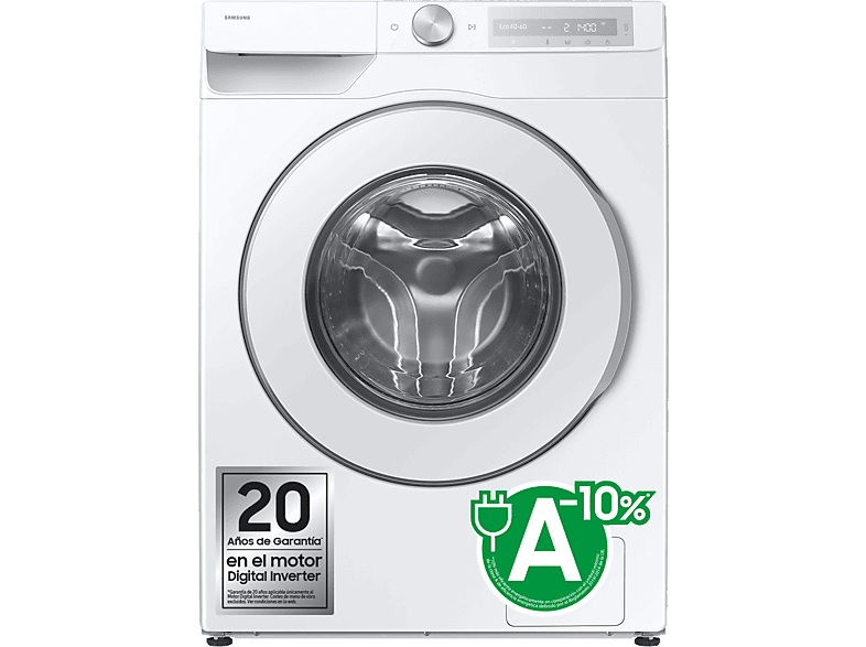 Samsung WW90DG6U85HHU3, 9 kg, 1400 rpm, Autodosificación, AI EcoBubble™, Wash, Blanco