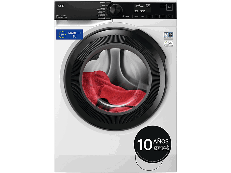 AEG LFR7404L4BP, 11 kg, 1400 rpm, 12 programas, Función Vapor, Motor inverter, Blanco