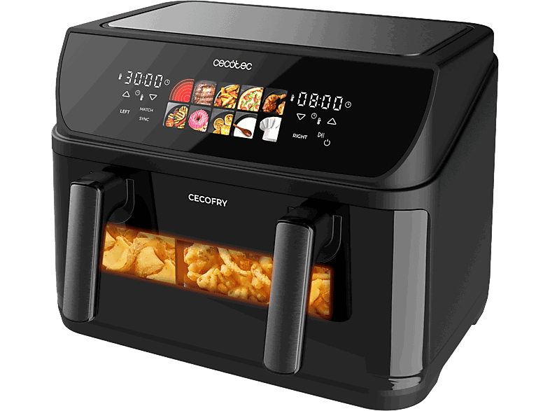 Cecotec Cecofry&Grill Duoheat 10000, Doble resistencia, 10 L, 2800 W, menús, Temperatura dual, Convertible en dos cestas, Negro