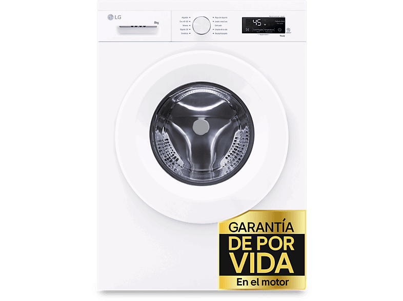 LG F4X1008NWH, 8 kg, 1400 rpm, 10 programas, Steam™, ThinQ™, Blanco Marfil