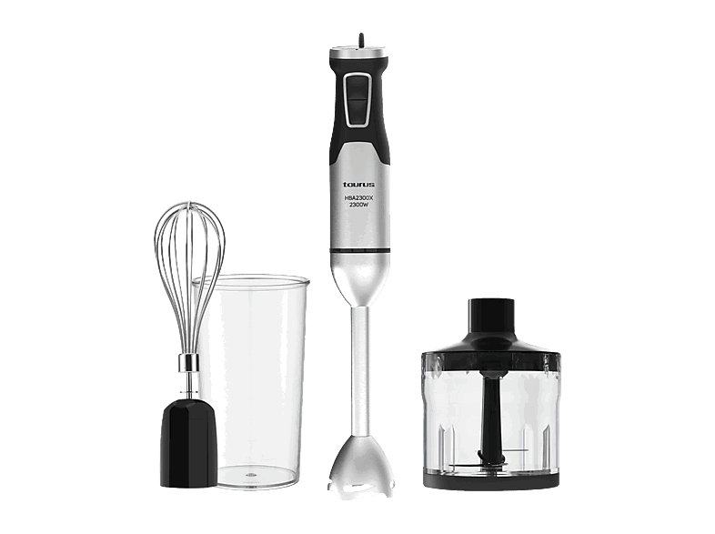 Taurus HBA2300X, 2300W, Función TURBO, Incluye vaso medidor 1 L, picador y emulsionador, Acero Inoxidable, Plateado