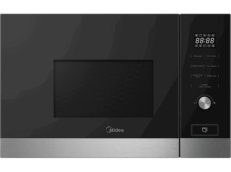 Midea MBMTG820H-X, 800 W, 1000W Potencia Grill, 7 Funciones, 20l, Cristal Negro/ Inox